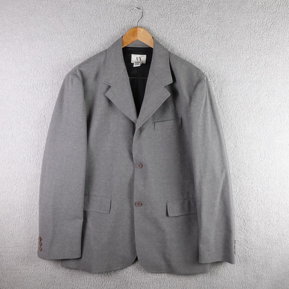 Armani Exchange Mens Grey Wool Blend 3 Button Blazer Jacket Size 44